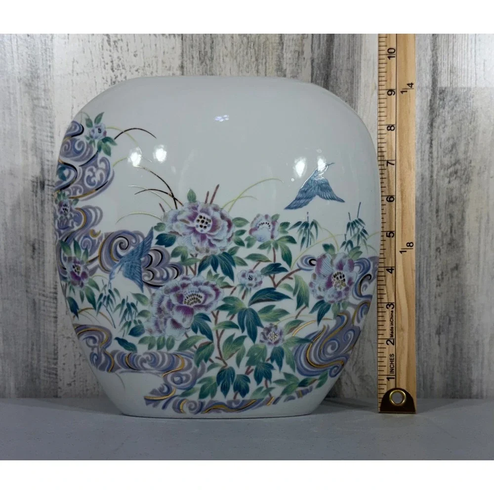 Impressions Vase White Floral Bird‎ Gold Gilt Porcelain Japan Vintage Macy's